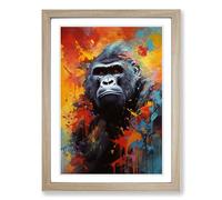 Gorilla Symbolism Framed Print | A2 Oak Framed Wall Art | Ready to Hang | Modern Animal Picture | Living Room Bedroom Lounge Office