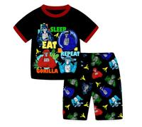 Gorilla Tag Pjs for Boys Short Sleeve Pyjamas Girls Cartoon Nightwear Monkey Gaming Sleepwear Kids Pajamas 2Pcs (UK, Age, 8 Years, 9 Years, Regular, black)