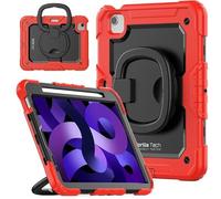 Gorilla Tech Armour Shockproof Luxury iPad Case for iPad Air 4 (10.9", 4th Gen, 2020) - Multi-Functional Smart Cover with Hand Holder, Kickstand & Pen Holder - Durable Black Protective Case (Red)