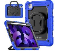 Gorilla Tech Armour Shockproof Luxury iPad Case for iPad Air 4 (10.9", 4th Gen, 2020) - Multi-Functional Smart Cover with Hand Holder, Kickstand & Pen Holder - Durable Black Protective Case (Blue)