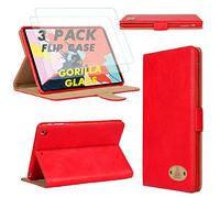 Gorilla Tech iPad Air 4 4th Generation Leather Case 10.9 inch and Two Screen Protector Magnetic Flip Stand Shockproof Cover Protective 3-Pack Red