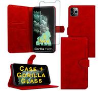 Gorilla Tech iPhone 11 Leather Case and Screen Protector, Premium Quality, Stand Wallet Cover Magnet Flip Case [Red Leather] 6.1 inch iPhone Multiple Card Slots, Folio Book Case