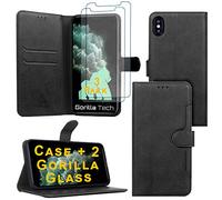 Gorilla Tech iPhone XR Leather Case and 2 Screen Protector, Premium Quality, Stand Wallet Cover Magnet Flip Case [Black Leather] 6.1 inch iPhone Multiple Card Slots, Folio Book Case