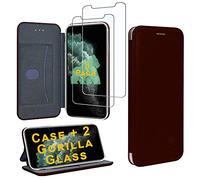 Gorilla Tech iPhone XS Max Flip Case and 2 Screen Protector Tempered Glass 3D Curve Premium Designer Slim [RFID Blocking Card Slot] Magnetic Closer Wallet Stand Cover 3-Pack, Burgundy 6.5"