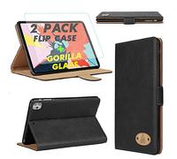 Gorilla Tech Leather Case With Screen Protector Tempered Glass For Apple iPad Pro 11 inch 2nd Generation Model MY252LL/A MY342LL/A MY2W2ZP/A A2228 A2068 A2230 Folio Cover Book Case Black Leather