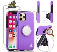 Gorilla Tech Silicone Cover for iPhone 11 Pro Case And Screen Protector 5.8 inch Popup Finger Holder Friendly Stand Anti Scratch Ultra Slim Shockproof Shockproof Survivor Tempered Glass Purple 3 Pack