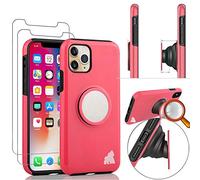 Gorilla Tech Silicone Cover for iPhone 11 Pro Case And Screen Protector 5.8 inch Popup Finger Holder Friendly Stand Anti Scratch Ultra Slim Shockproof Survivor Tempered Glass Pink Colour 3 Pack