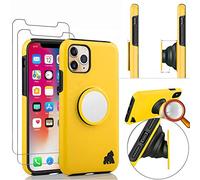 Gorilla Tech Silicone Cover for iPhone 11 Pro Case And Screen Protector 5.8 inch Popup Finger Holder Friendly Stand Anti Scratch Ultra Slim Shockproof Survivor Tempered Glass Yellow Colour 3 Pack