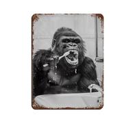 Gorilla Teeth Brushing Retro Poster Metal Tin Sign Chic Art Retro Iron Painting Bar People Cave Cafe Family Garage Poster Wall Decoration 12x16inch(30x40cm)