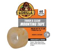 Gorilla Tough & Clear, Double Sided Mounting Tape, Weatherproof, 1" x 60", Clear, (Pack of 1)