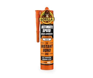Gorilla ULTIMATE Speed Grab Adhesive, 266ml - Our Fastest Grab, Instant Hold, High Strength, 100% Waterproof, Withstands Extreme Temperatures, Gap Filling | Use On Metal, Wood, Brick (White)