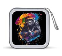 Gorilla Umbrella Monkey Colourful CD Case 40 Capacity Plastic DVD Storage Box Sleeves Zippered Wallet