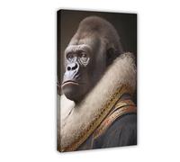 Gorilla Vintage Portrait - Renaissance Animal Painting Altered Art Print, Animal Head & Human Body, Unique Art Print-1