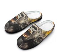 Gorilla War Fighter Jets Men's Cotton Slippers Winter Warm Slip-on House Shoes with Anti-Skid Rubber Sole 13-14（46-47）