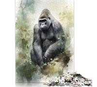 Gorilla Watercolor Painting Puzzle for Adults And Teenagers 500 Pieces Wooden Puzzle Jigsaws for Adults Puzzle Gifts 500pcs (52x38cm)