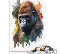 Gorilla Watercolor Puzzle 500 Pieces Jigsaws Wooden Puzzle Adult Jigsaw Puzzle Relax Puzzles Games 500pcs (52x38cm)