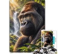 Gorilla Waterfall Jungle Wooden Jigsaw Puzzle, Adult Brain Game, 300 Pieces | For adults: Adult Puzzle - easy-to-see colour differences for piece grouping alone or together.