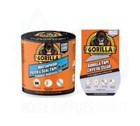 Gorilla Waterproof Patch & Seal Tape 100mm x 3M Black + Crystal Clear Tape 48mm x 8.2M - Heavy Duty Waterproof Repair Kit