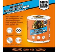 Gorilla 105292 Waterproof Patch & Seal Tape White 100mm x 3m (Pack of 3)