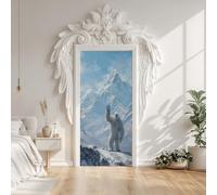 Gorilla Wildlife Cute Door Stickers, Snow Mountain Ape Door Mural Decals Waterproof PVC Self-Adhesive Sticker Peel and Stick for Bedroom Living Room 77x200 cm