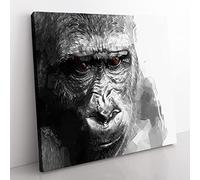 Gorilla with Brown Eyes in Abstract Modern Canvas Wall Art Print Ready to Hang, Framed Picture for Living Room Bedroom Home Office Décor, 35x35 cm (14x14 Inch)