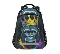 Gorilla with Crown Backpack Girls Boys Elementary School Bookbag Travel Rucksack Laptop Bag