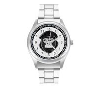 Gorilla with Hat Fashion Quartz Wrist Watch Stainless Steel Wristwatches with Arabic Numerals for Men Women