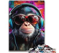 Gorilla with Headphones Adult Jigsaws 2000 Piece,Challenging To Complete But Fun And Humorous with Matching Poster And Trivia Sheet (70X100cm)