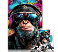 Gorilla with Headphones JigsawPuzzle 1000 Pieces for Adults,Challenging To Complete But Fun And Humorous with Matching Poster And Trivia Sheet 75x50cm