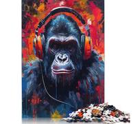Gorilla with Headphones Puzzle Jigsaws 500 Pieces for Adults Wooden Puzzle for Adults And Teenager Jigsaw Puzzles for Adult 500pcs (52x38cm)