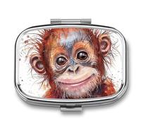 Gorilla with Messy Hair Pill Box 2 Compartment, Portable Pill Case with Mirror for Pocket Purse Travel, Mini Metal Medicine Organizer for Vitamins Fish Oil