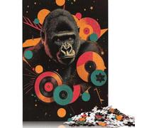 Gorilla with Records Digital Art Gorilla Urban Jungle Puzzle Jigsaws 500 Pieces for Adults Puzzles for Adults Family Entertainment Toys 500pcs (52x38cm)