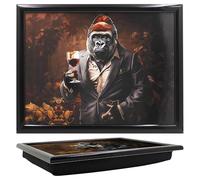 Gorilla with Wine Lap Tray, Cushioned Bean Bag Base, Funny Animal Design