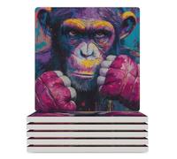 Gorilla1 Boxing Ceramic Coaster Set with Cork Base Square Drink Coasters Decorative Cup Table Mats for Office Home