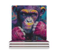 Gorilla1 Boxing Ceramic Coaster Set with Cork Base Square Drink Coasters Decorative Cup Table Mats for Office Home