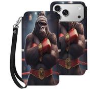 Gorillas Boxing Champion Leather Wallet Cell Phone Cases Stand Foldable Flip Cover Phone Case Compatible with iPhone 17/17 Air/17 Pro/17 Pro Max