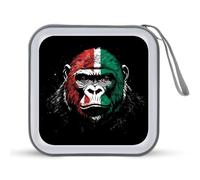 Gorillas Face Italian Flag Portable CD Case 40 Capacity DVD Collection Holder Zipper Storage Wallet for Car Home Travel