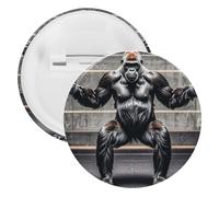 Gorillas in Fitness Gym Badge Metal Round Pins, Lightweight Brooch for Backpack, Fashion Button Pins Badge for Shirts, Jackets, Shawl Coat, Unisex, 5PCS, Tinplate, metal round pins