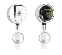 Gorillas Monkey Adult Cute Retractable Metal ID Badge Holder Reel Clip Keychain for Office Work