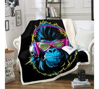 Gorillas Music Blanket, Boys Man Wild Animals with Headset Sunglasses Throw Blanket,Hippie Hip Hop Style Fleece Blanket for Kids Youth Child,Breathable Wildlife Big Monkey Bed Sherpa Blanket 40"x50"