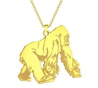 Gorillas Pendant Necklace for Men Women Stainless Steel Monkey Charm Chain Wild Animal Apes Jewelry Gift for Pet Lovers (gold)