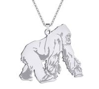 Gorillas Pendant Necklace for Men Women Stainless Steel Monkey Charm Chain Wild Animal Apes Jewelry Gift for Pet Lovers (silver)