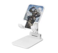 Gorillas Sitting On Human Skull Foldable Cell Phone Stand Adjustable Angle Height Desktop Portable Cellphone Cradle Compatible With All Smartphone White-Style
