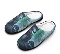 Gorillas Thunder Rain Cotton Slippers for Women Memory Foam Comfy House Shoes with Anti-Skid Rubber Sole