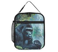 Gorillas Thunder Rain Portable Lunch Bag Trendy Insulated Meal Holder Large Capacity Totes for Office Travel 27.5X20cm