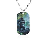 Gorillas Thunder Rain Rectangle Memorial Necklace Personalized Metal Pendant Jewelry Gifts for Boyfriend Husband Dad 23.6in（60cm）