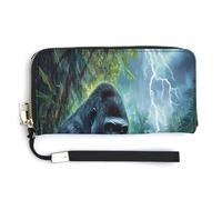 Gorillas Thunder Rain Women's Bifold Wallet Leather Card Holder Purse Fashion Clutch Handbag with Hand Rope 20.0 * 10.5cm