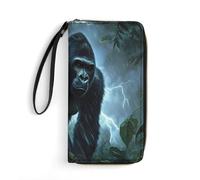 Gorillas Thunder Women's Wallet Leather Bifold Blocking Card Holder Trendy Ladies Clutch Purse with Hand Rope 19.7x10.5cm