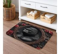 Gorillas Vintage Floral Bath Mat, Elegant Black Rose Framed Non Slip Shower Rug, Autumn Memory Foam Washable Bath Rug for Bathroom Toilet Décor 16x24 Inch