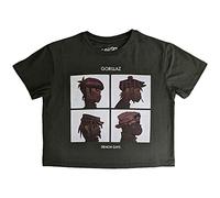 Gorillaz Crop Top T Shirt Demon Days Band Logo Official Womens Green L